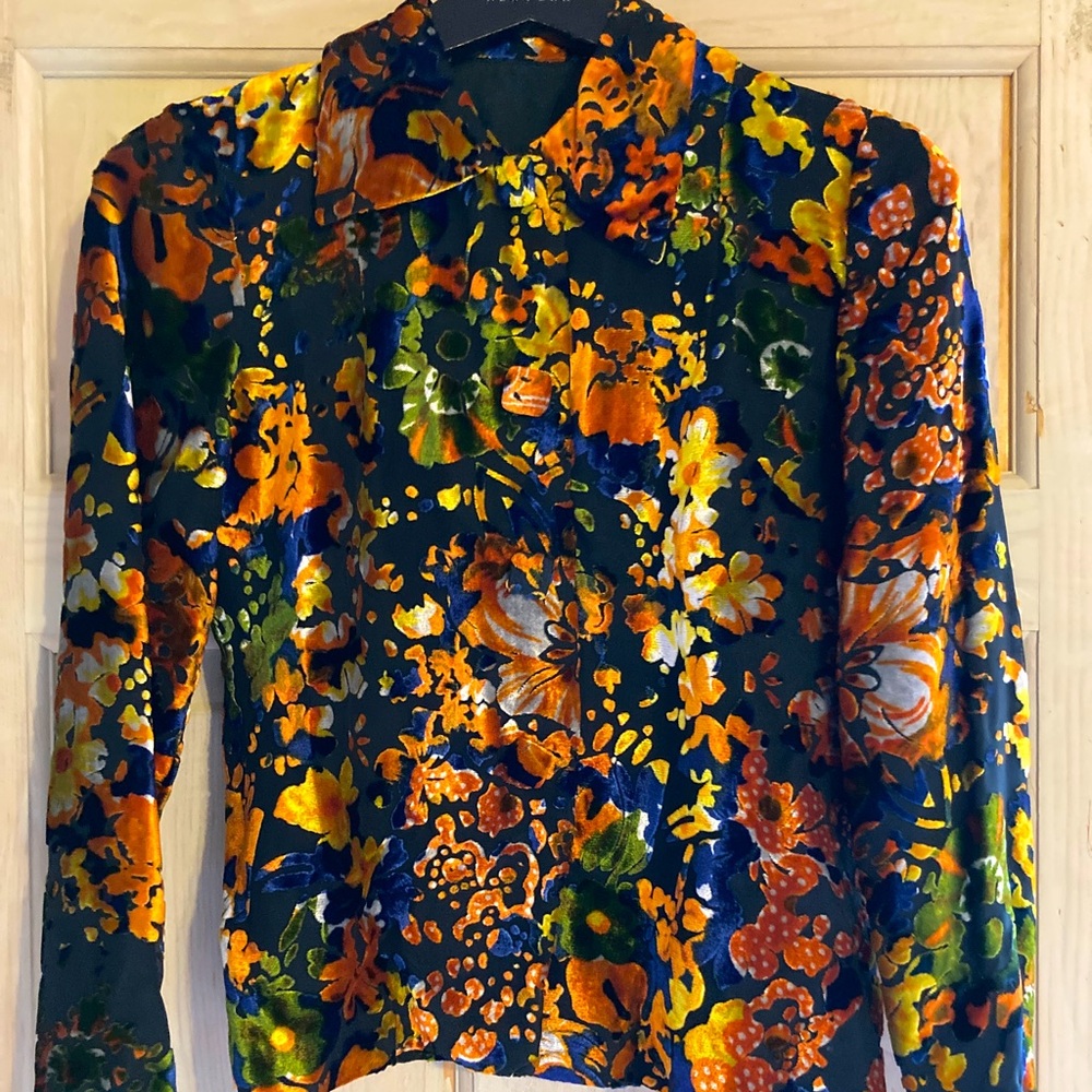 Vintage burnout velvet button up blouse